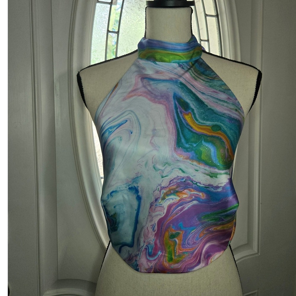 Sigrid Olsen Halter Top Marble Print Colorful Artsy Boho Small - Picture 6 of 6